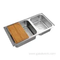 Commercial Kitchen and Home Kitchen SUS304 Stainless Steel Pressed Two Bowls Sink